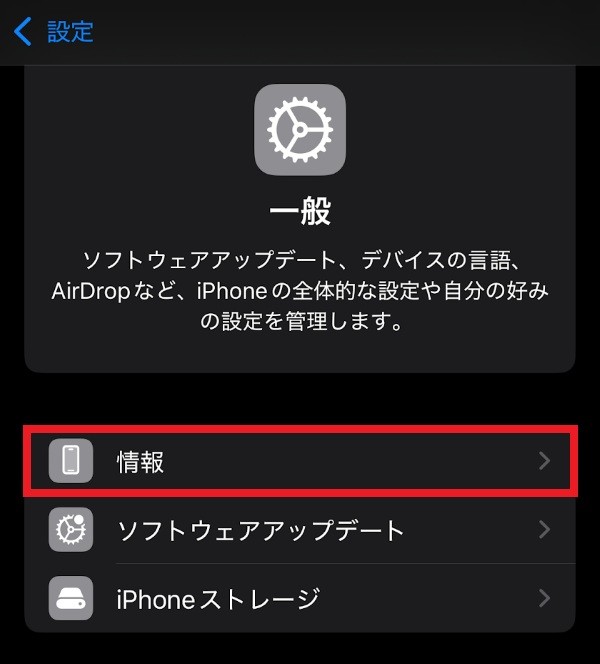 「情報」をタップする
