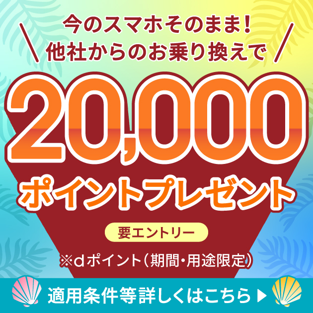 今のスマホそのまま！他社からのお乗り換えで20,000ポイントプレゼント 要エントリー ※dポイント（期間・用途限定） 適用条件等詳しくはこちら
