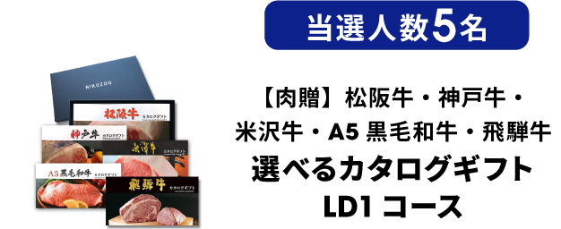 【肉贈】松阪牛・神戸牛・米沢牛・A5黒毛和牛・飛騨牛 選べるカタログギフト LD1コース 当選人数5名