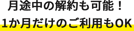 月途中の解約も可能！1か月だけのご利用もOK