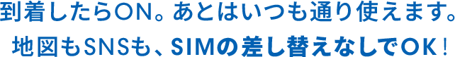 到着したらON。あとはいつも通り使えます。地図もSNSも、SIMの差し替えなしでOK!