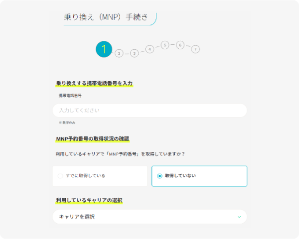 手続き画面のスクリーンショット
