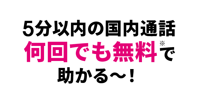 5分以内の国内通話何回でも無料※で助かる～！