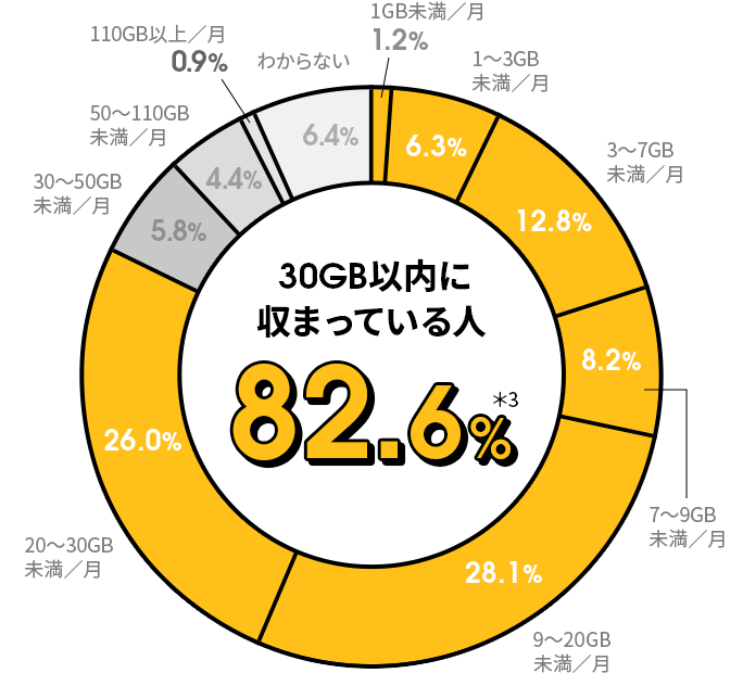 30GB以内に収まっている人82.6%＊3