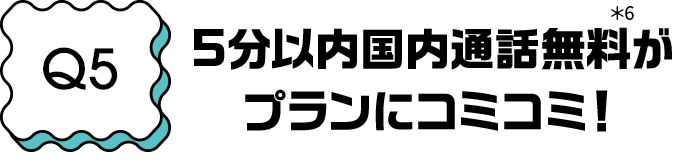 Q5 5分以内国内通話無料＊6がプランにコミコミ！