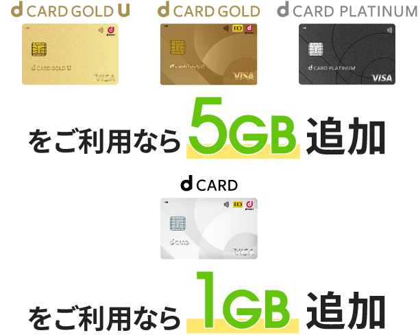 dカード GOLD U/dカード GOLD/dカード PLATINUMをご利用なら5GB追加 dカードをご利用なら1GB追加