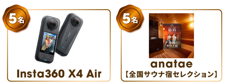 5名 Insta360 X4 Air 5名 anatae【全国サウナ宿セレクション】